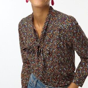 J Crew Factory Button Down Micro Floral Ditzy Print Women's XXS Workwear Church